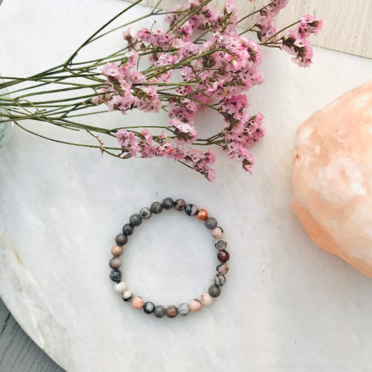 Pink Zebra Jasper Gemstone Bracelet Well Being Crystal Jewellery