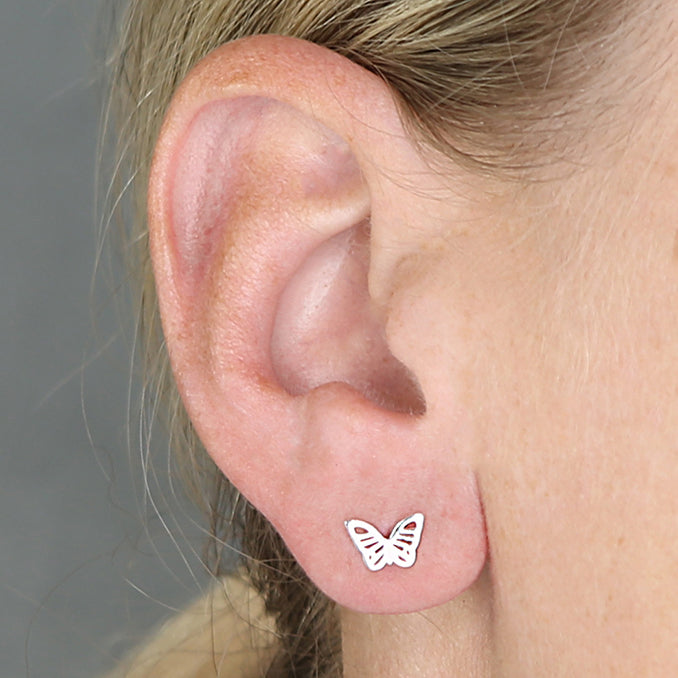 Cut-out Butterfly Earrings - Sterling Silver Studs