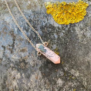 Rhodonite with Pyrite Necklace - Sterling Silver Belcher Chain - Natural Crystal