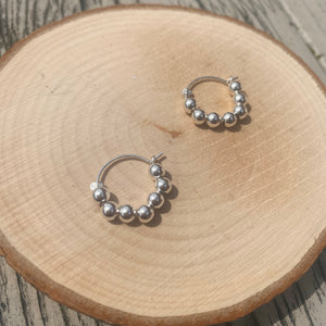 Silver beaded Hoop Earrings - Small Sterling Silver Huggies