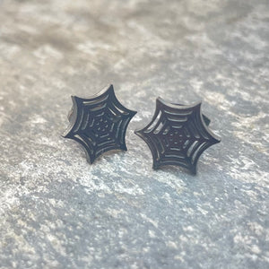 Cobweb Stud Earrings - Black - Stainless Steel