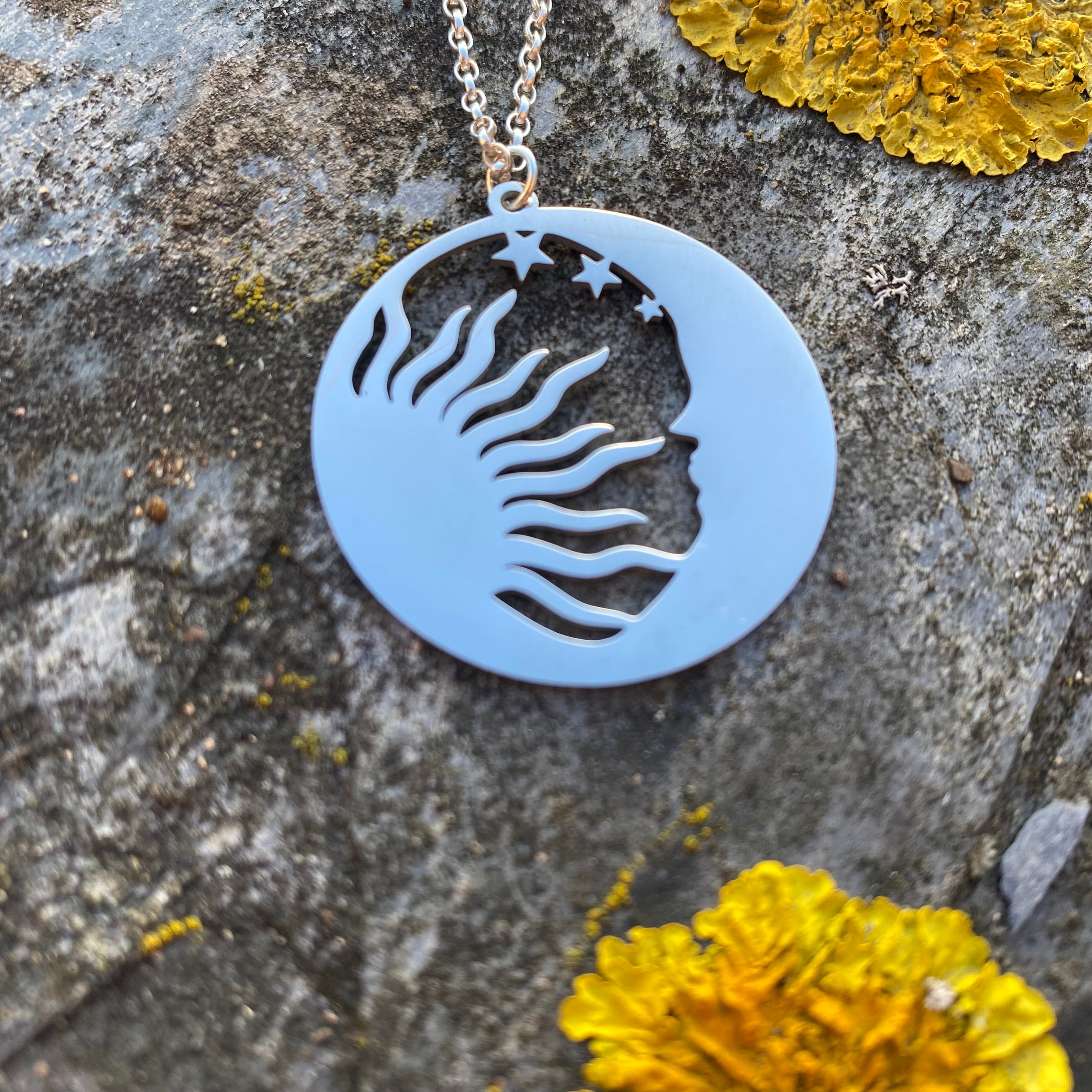 Sun and Moon Necklace - Silver and Stainless steel