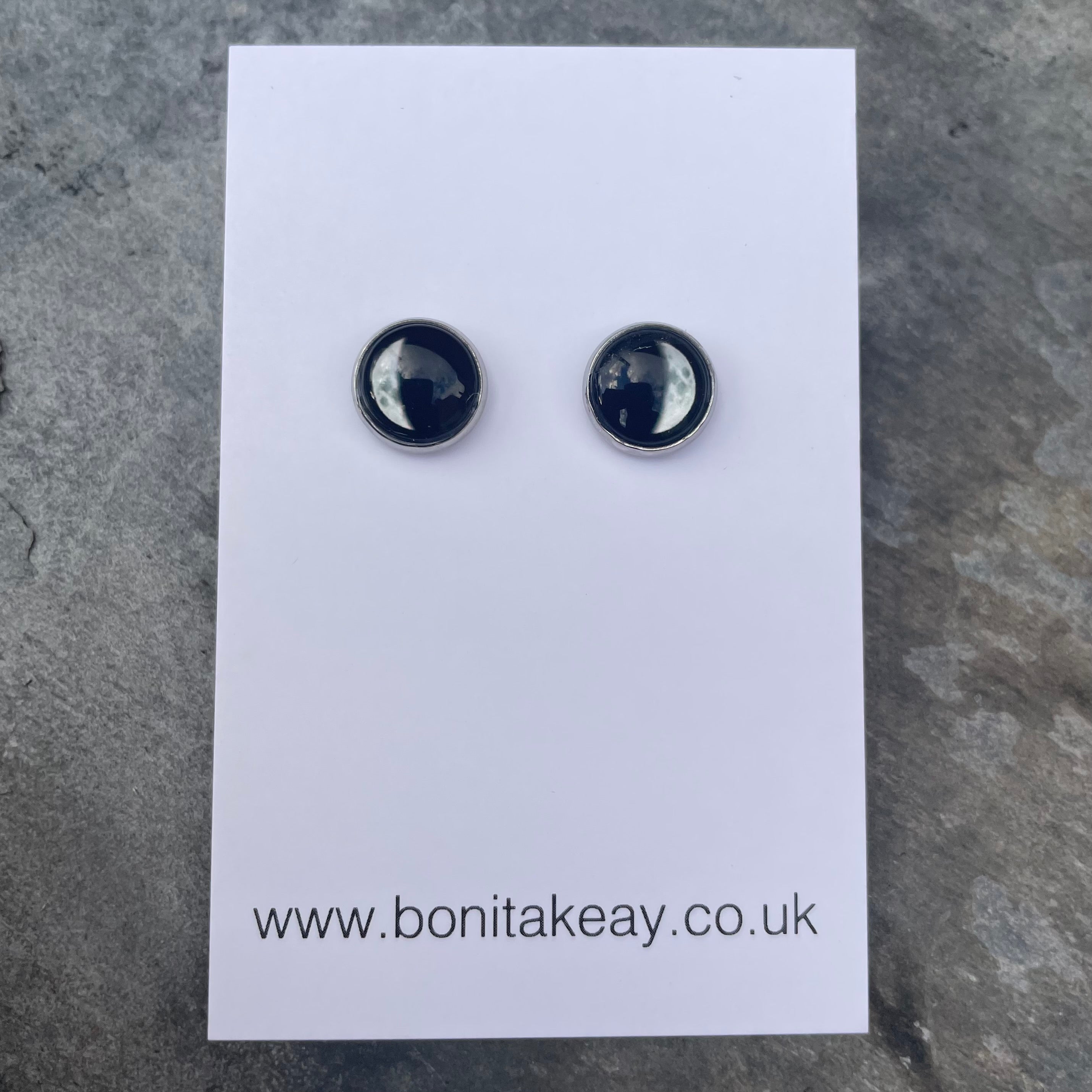 Moon Phase Stud Earrings - Silver - Stainless Steel