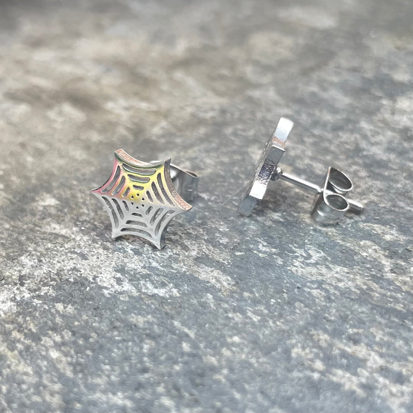 Cobweb Stud Earrings - Silver - Stainless Steel