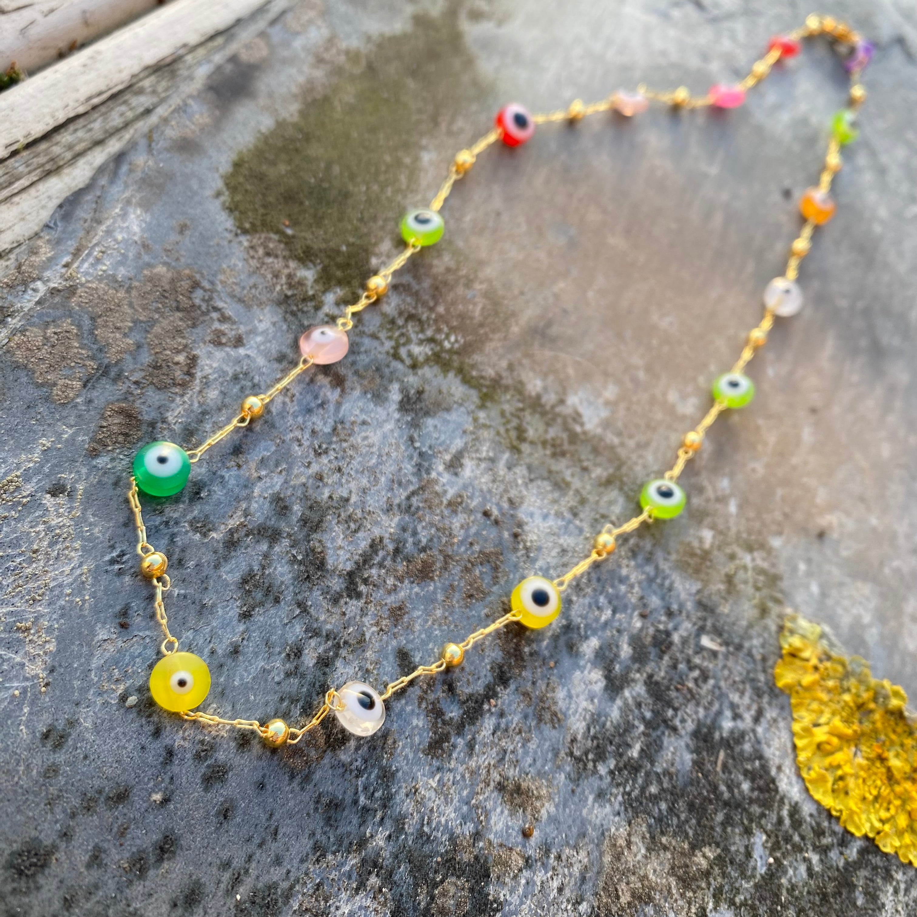 Multicoloured Evil Eye Necklace - Gold Plated