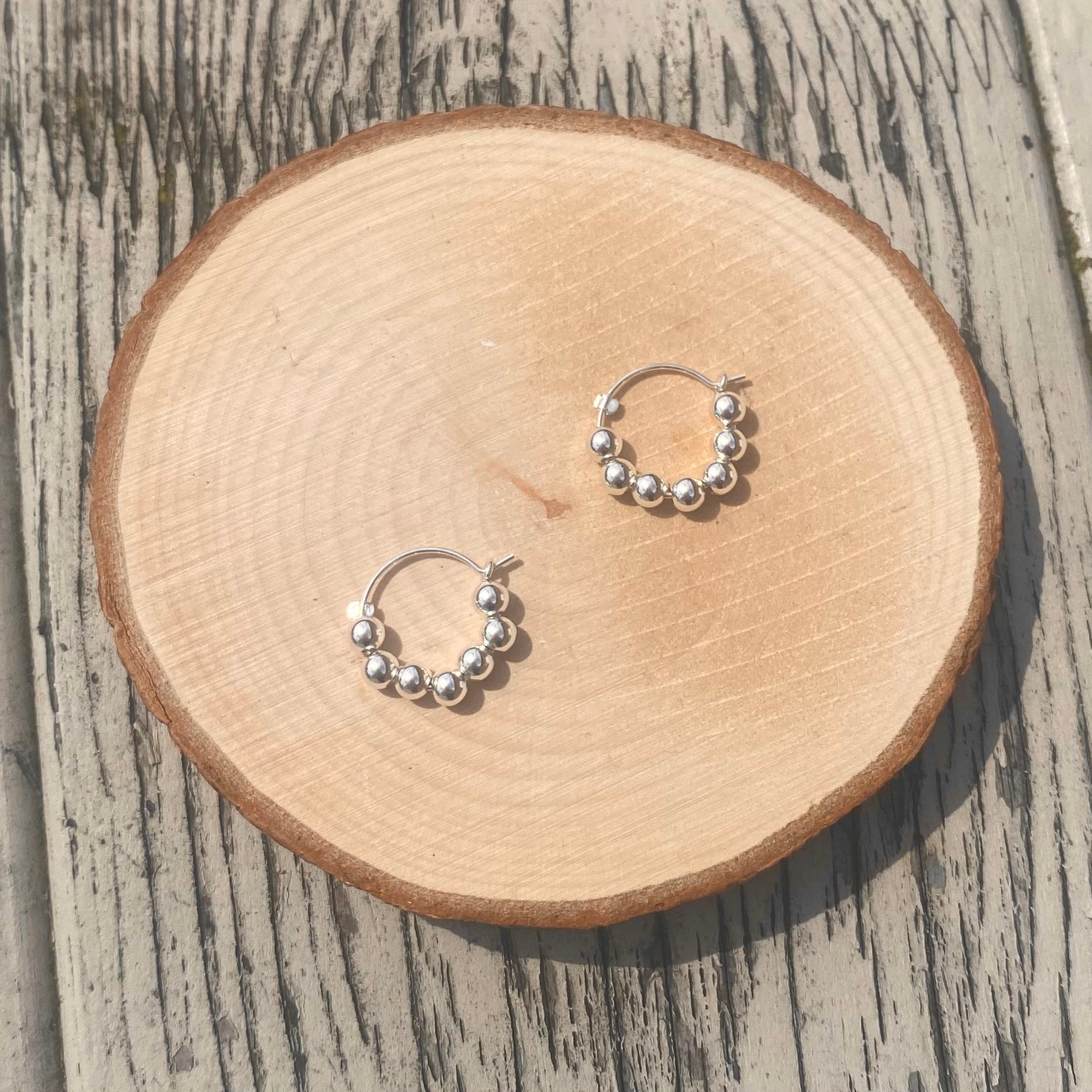 Silver beaded Hoop Earrings - Small Sterling Silver Huggies