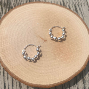 Silver beaded Hoop Earrings - Small Sterling Silver Huggies
