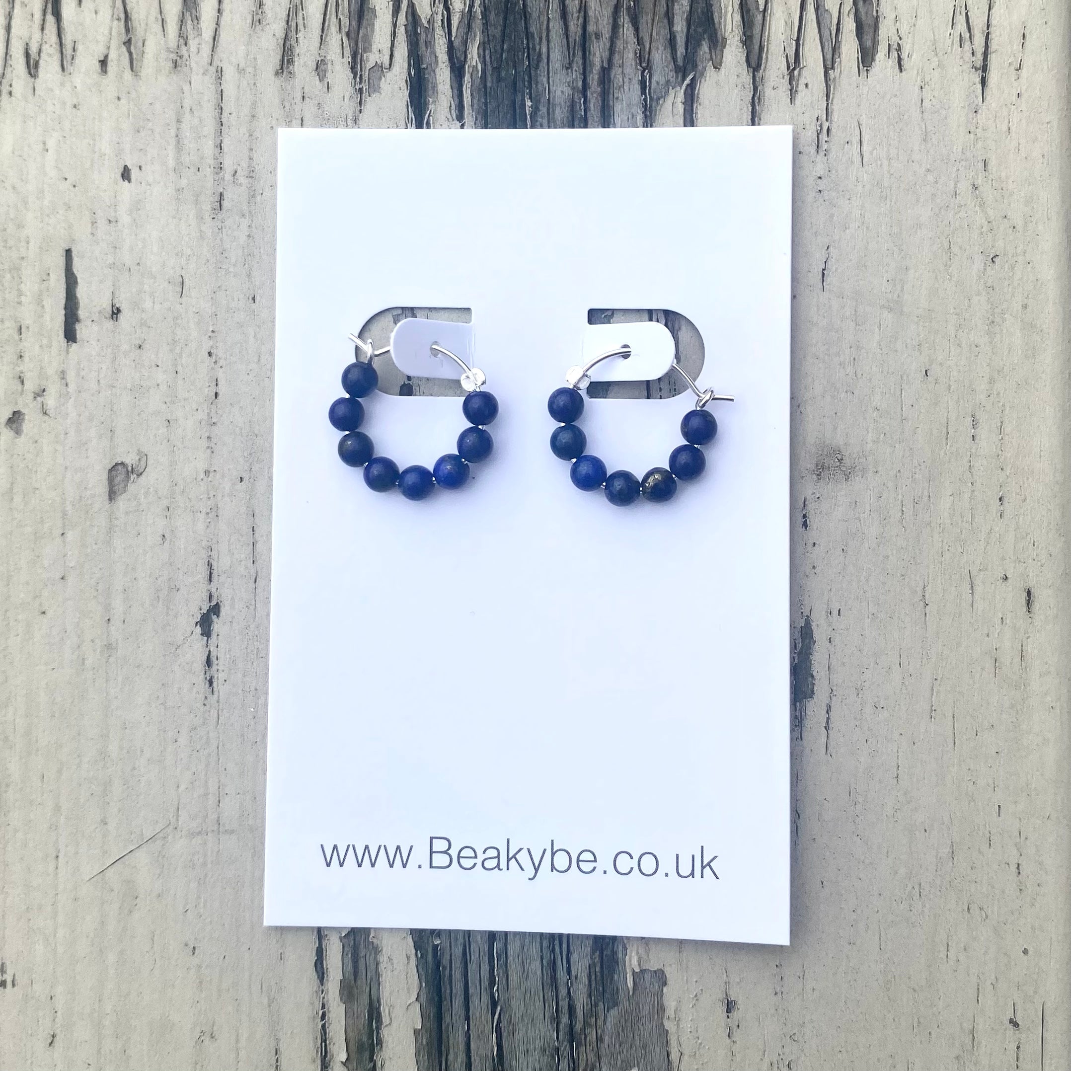 Lapis Lazuli Hoop Earrings - Small Sterling Silver Huggies - September Birthstone