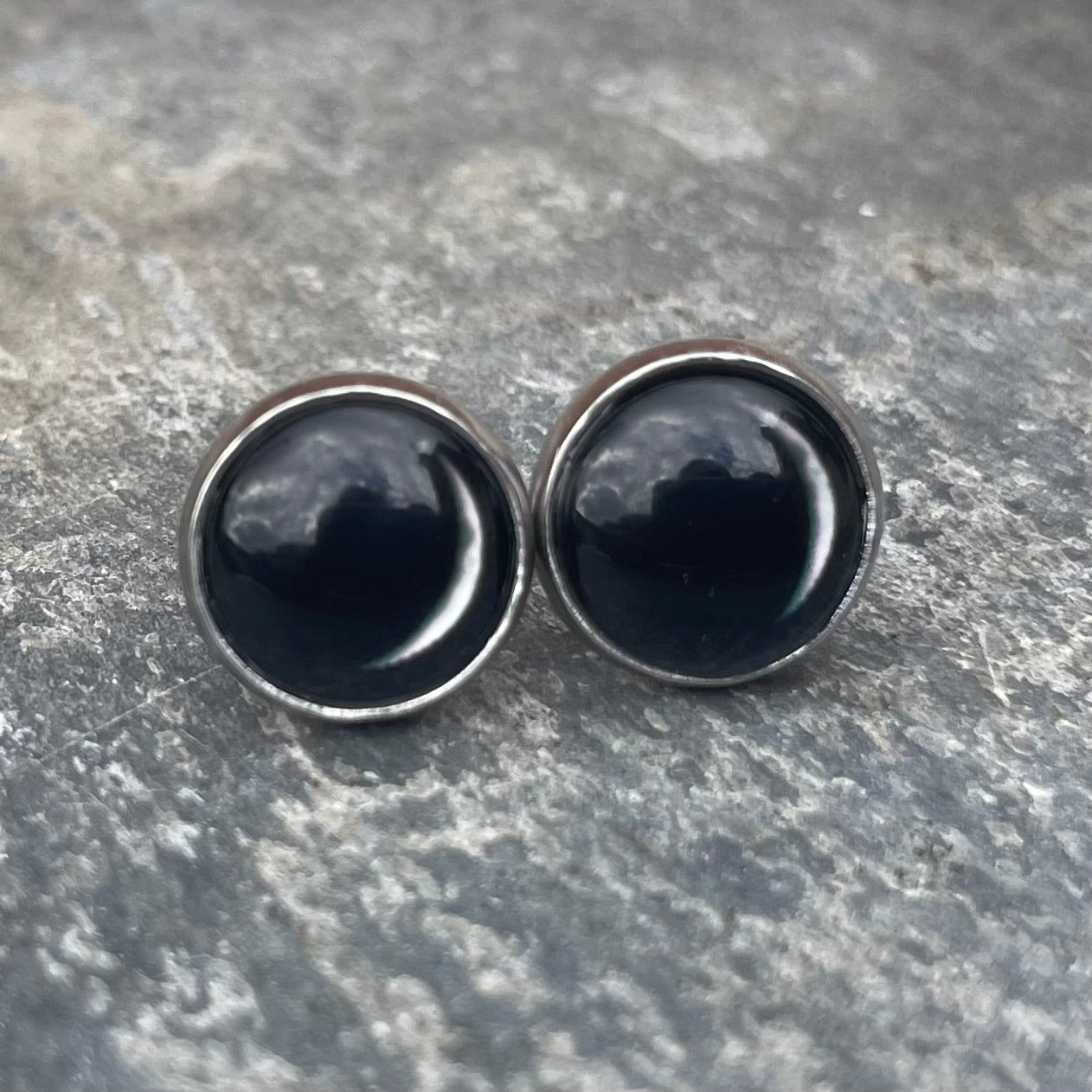 Moon Phase Stud Earrings - Silver - Stainless Steel