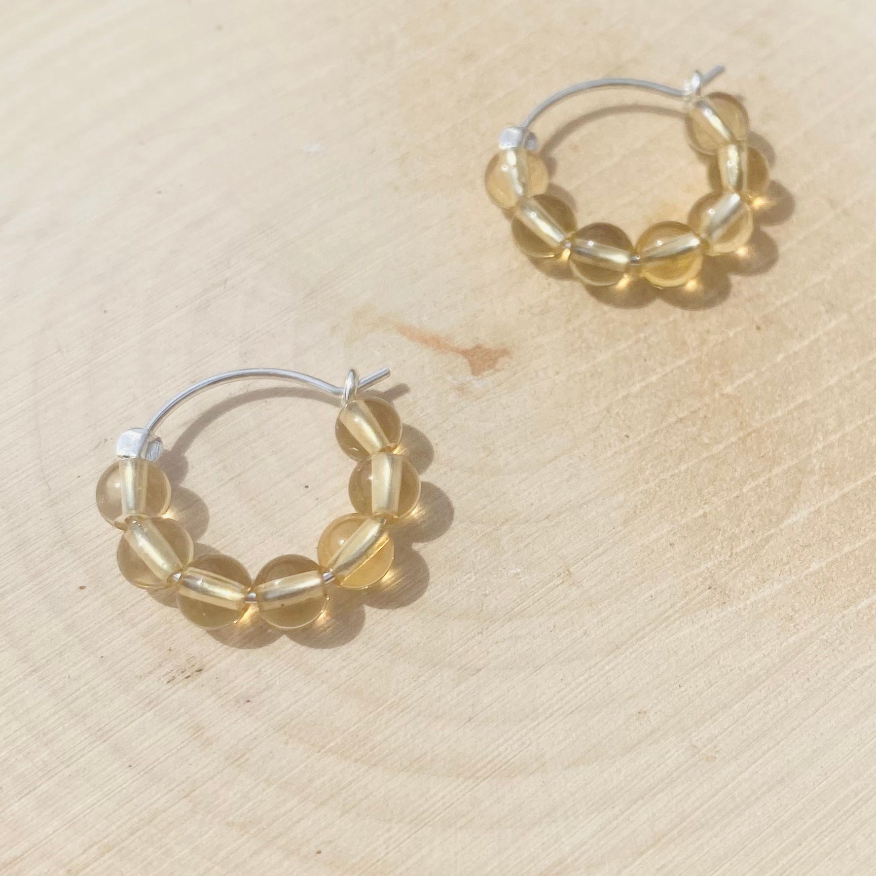 Citrine Hoop Earrings - Small Sterling Silver Huggies - November Birthstone