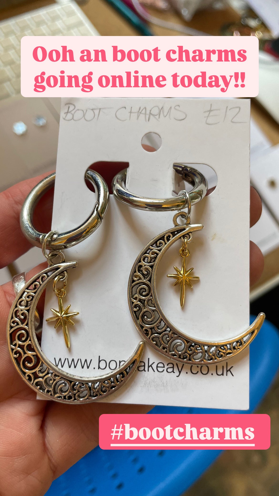 Moon and Star Boot Charms - Rose Gold