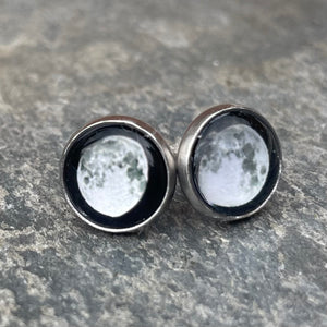 Moon Phase Stud Earrings - Silver - Stainless Steel