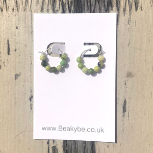 Chrysoprase Hoop Earrings - Small Sterling Silver Huggies - May Birthstone