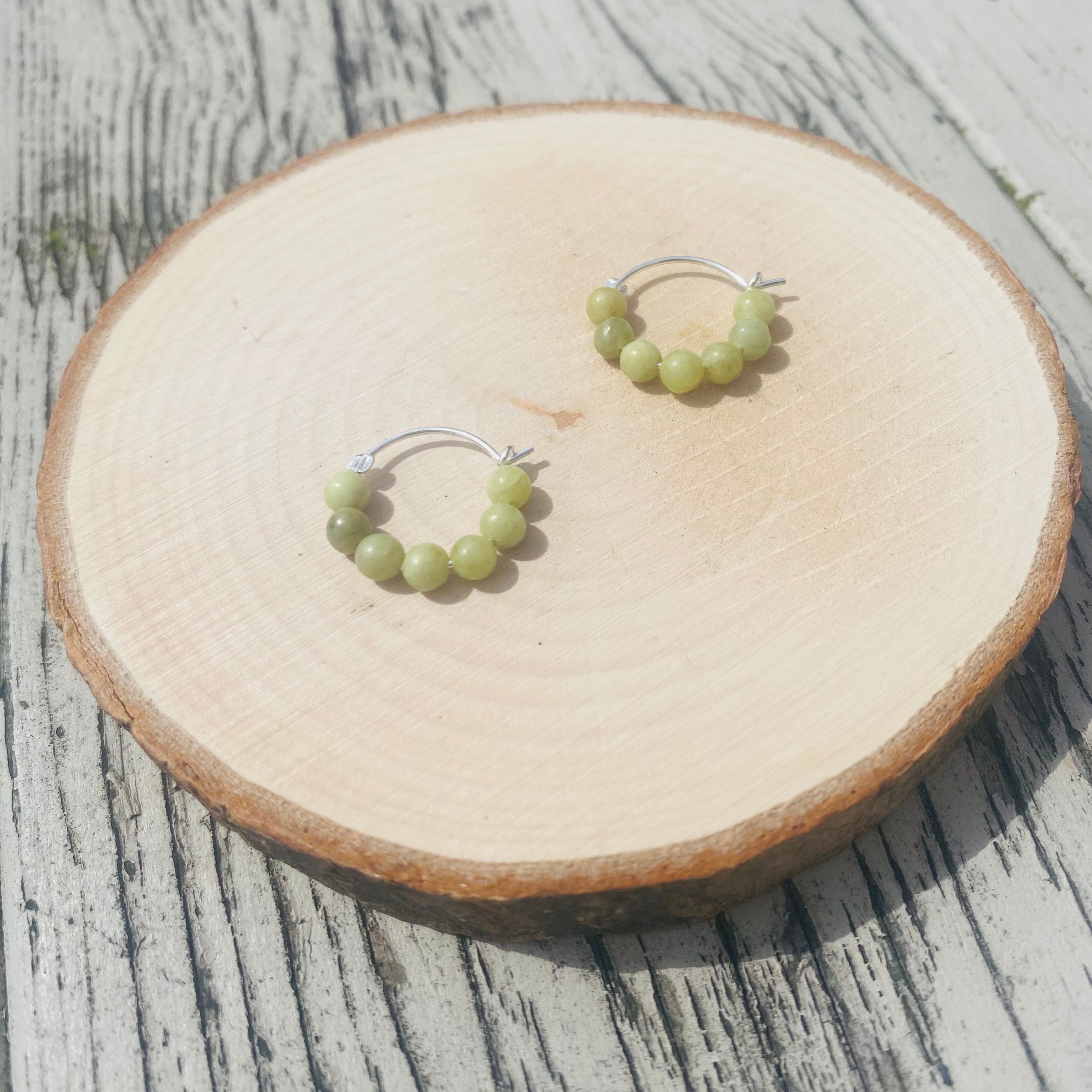 Peridot Hoop Earrings - Small Sterling Silver Huggies - August Birthstone