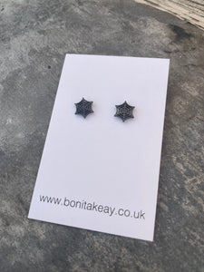 Cobweb Stud Earrings - Black - Stainless Steel