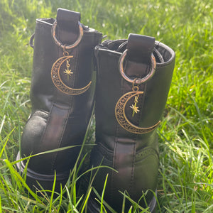 Moon and Star Boot Charms - Antique Gold and Gun metal Grey