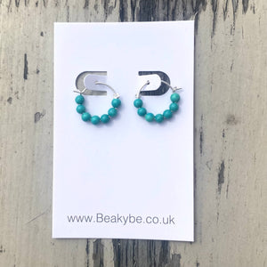 Turquoise Hoop Earrings - Small Sterling Silver Huggies - December Birthstone