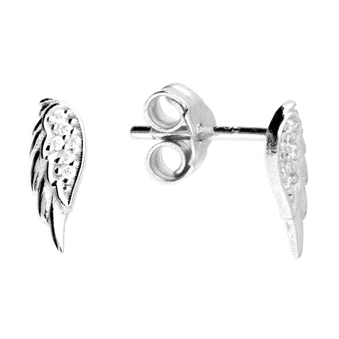 Cubic Zirconia Wing Earrings - Sterling Silver Studs