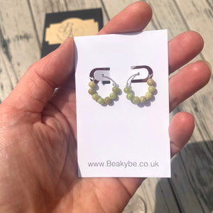 Peridot Hoop Earrings - Small Sterling Silver Huggies - August Birthstone