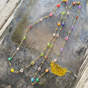 Multicoloured Evil Eye Necklace - Gold Plated