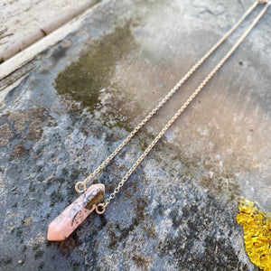 Rhodonite with Pyrite Necklace - Sterling Silver Belcher Chain - Natural Crystal