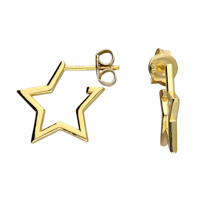 Gold Star Stud Hoop Earrings - Sterling Silver