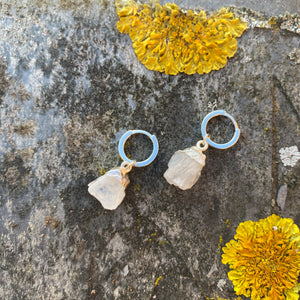 Moonstone raw crystal Huggies - Silver Earrings