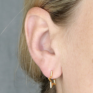 Gold Star Stud Hoop Earrings - Sterling Silver