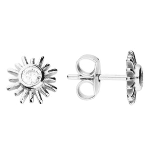 Silver Sun Earrings - Cubic Zirconia Sterling Silver Studs