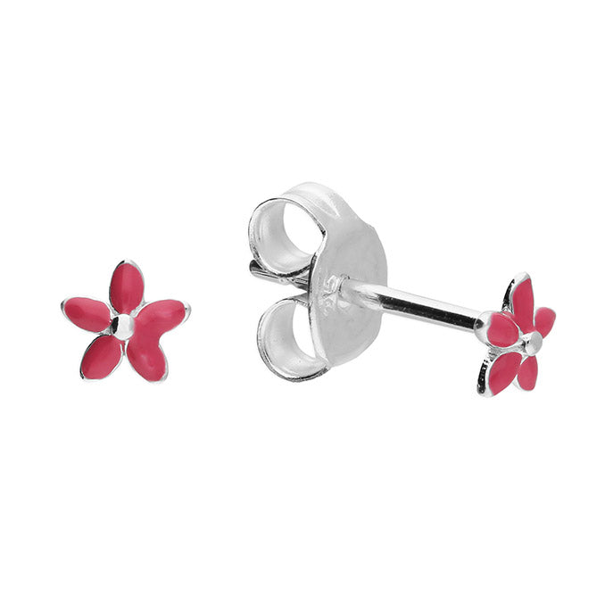 Tiny Daisy Earrings - Pink Enamel and Sterling Silver Studs