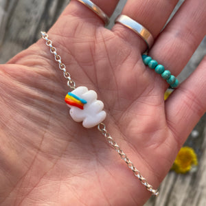 Rainbow Cloud Necklace - Silver - White