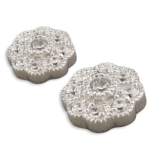 Cubic Zirconia Rosette Earrings - Sterling Silver Studs