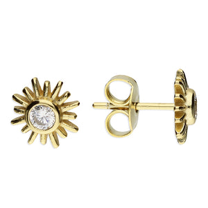 Gold Sun Earrings - Cubic Zirconia Sterling Silver Studs