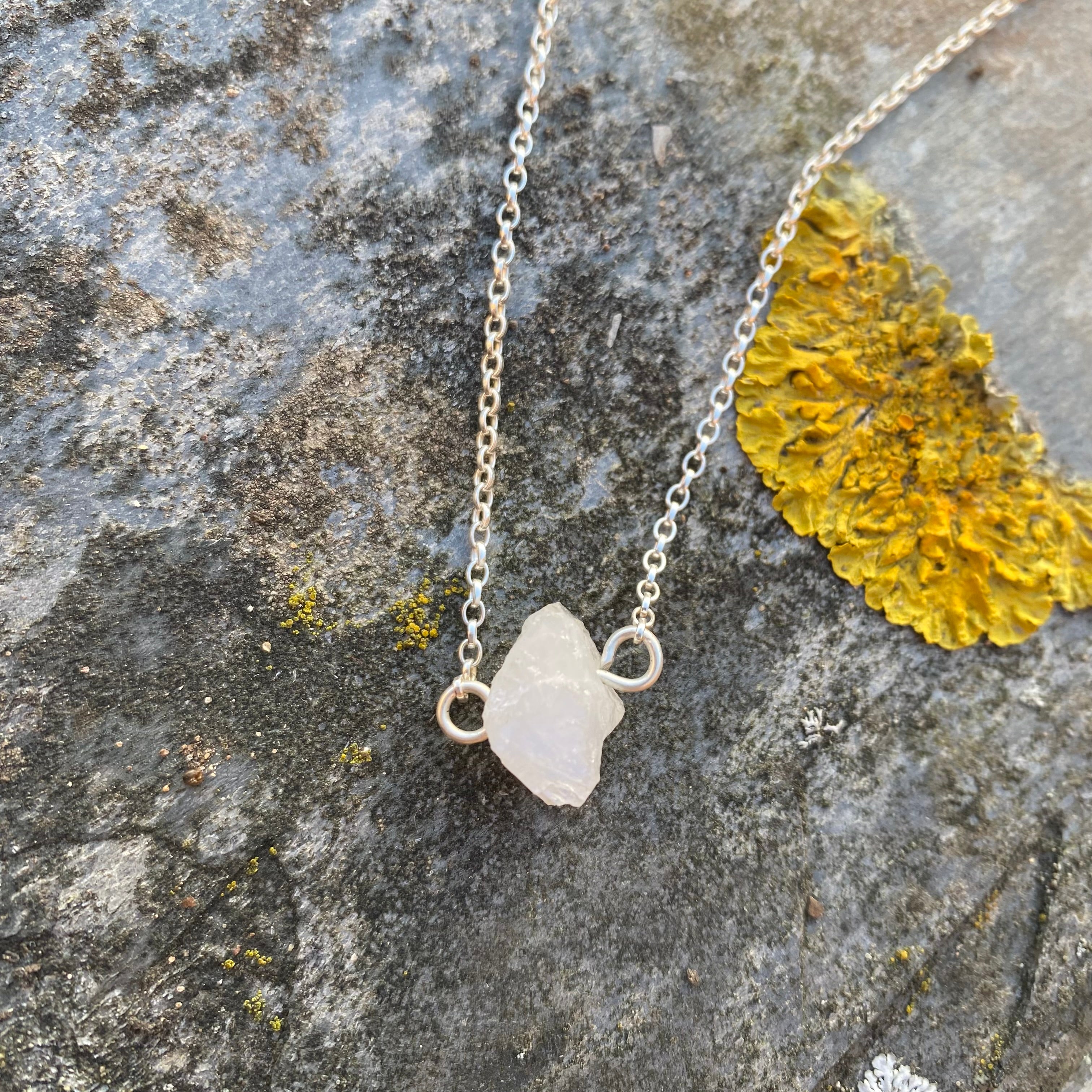 Raw Moonstone Crystal Necklace - Silver