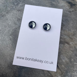 Moon Phase Stud Earrings - Silver - Stainless Steel