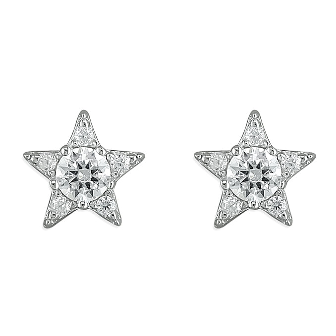 Chunky Cubic Zirconia Star Earrings - Sterling Silver Studs