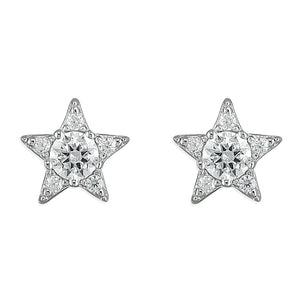 Chunky Cubic Zirconia Star Earrings - Sterling Silver Studs