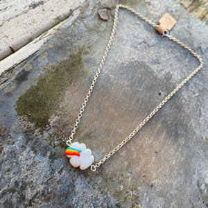 Rainbow Cloud Necklace - Silver - White