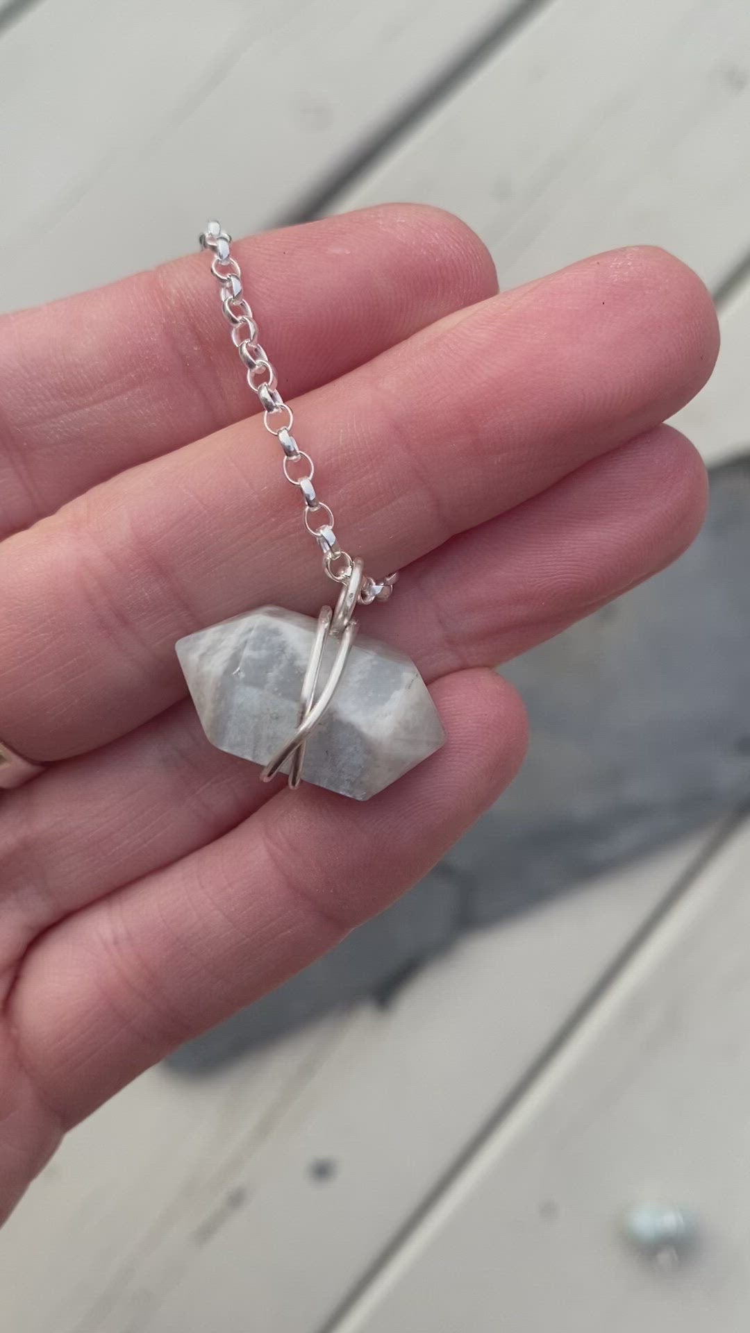 Moonstone Necklace - Sterling Silver Crystal Wand - Stone of Love - Gemstone Jewellery
