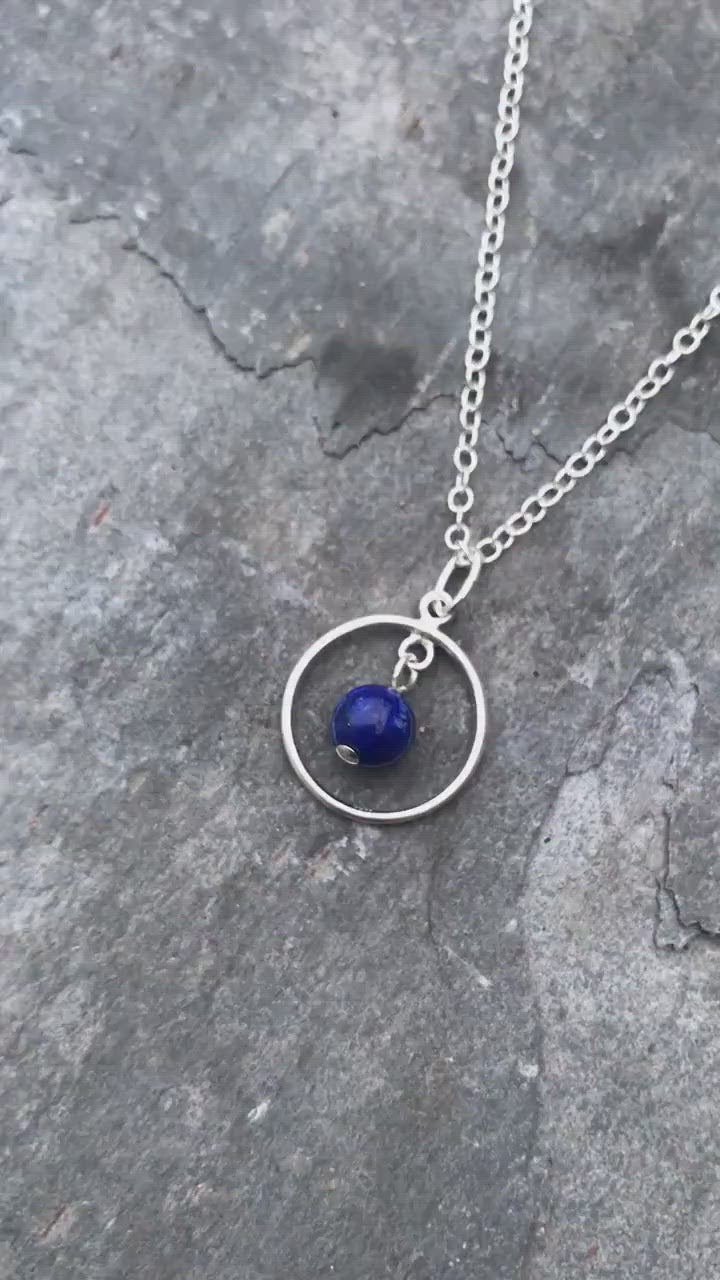 Lapis Lazuli Gemstone Necklace - Sterling Silver Orbit Pendant - September Birthstone Jewellery