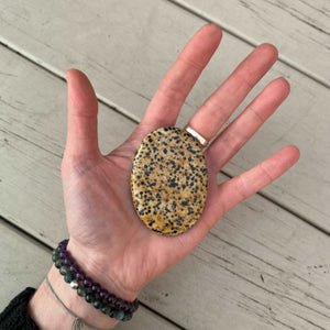 Dalmatian Jasper Palmstone Beige stone with specks of black like leopard print