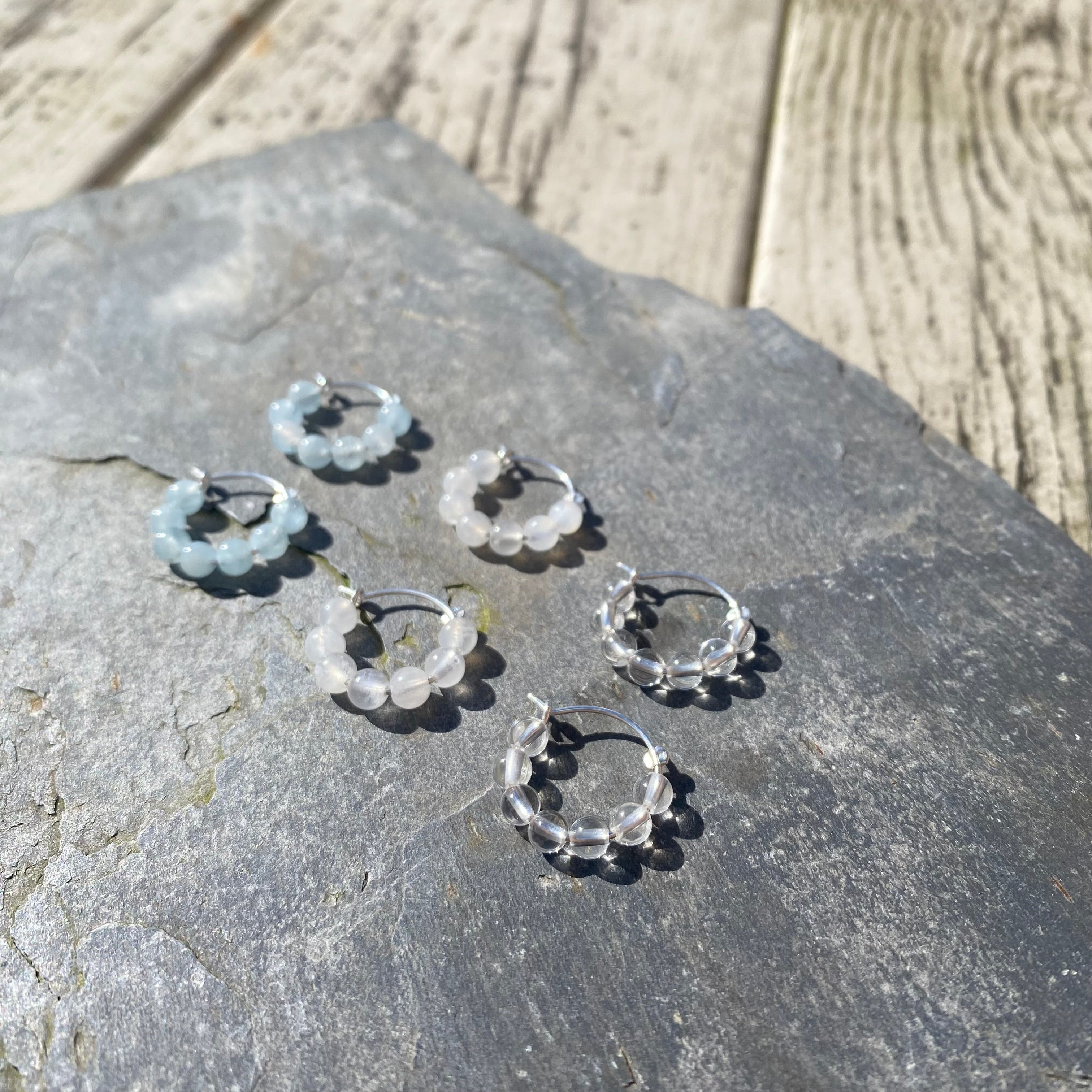 Aquamarine Sterling Silver Huggies - Small Hoop Earrings
