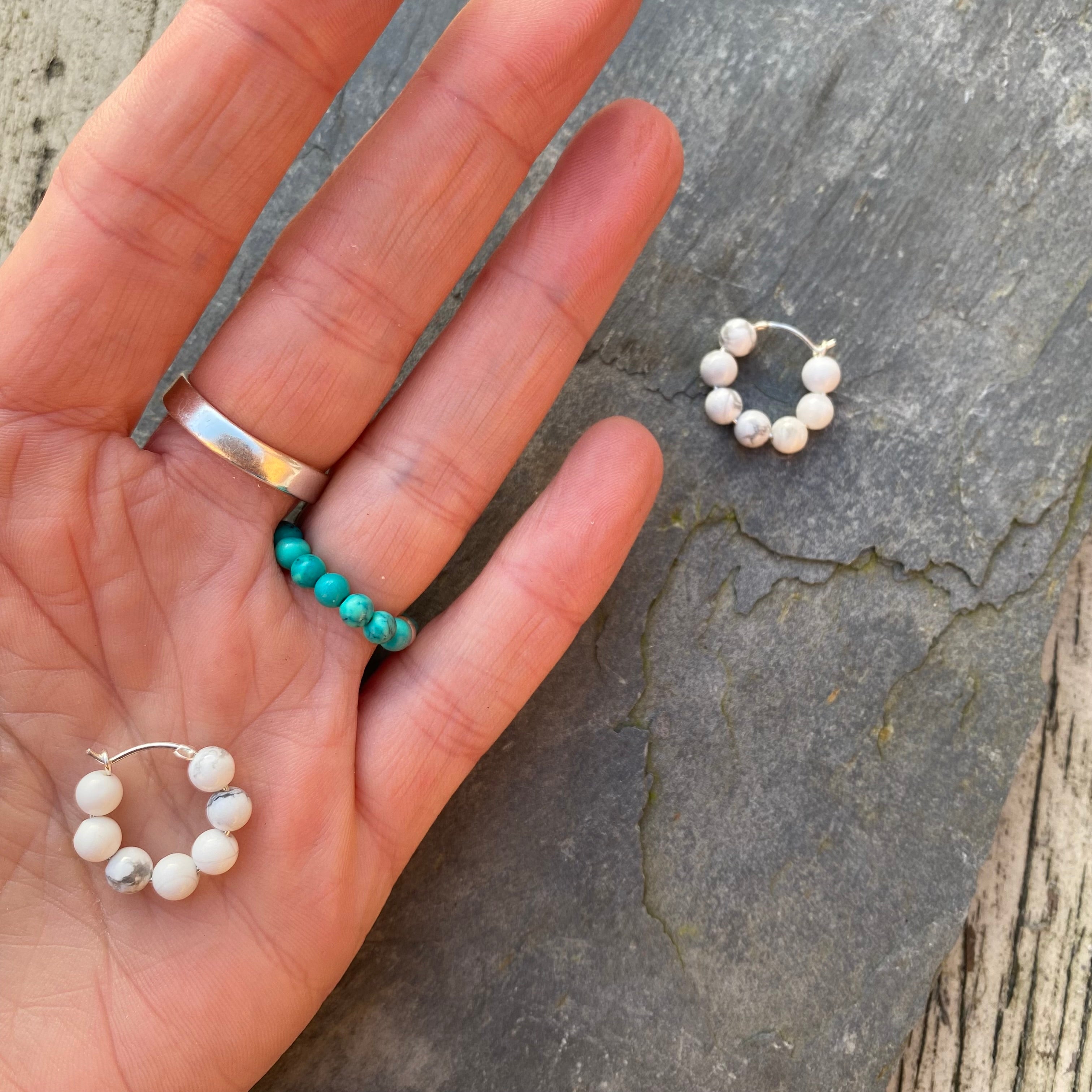Small Howlite and Sterling Silver Huggies