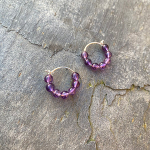 Amethyst Earrings - Small Sterling Silver Huggies - February Birthstone