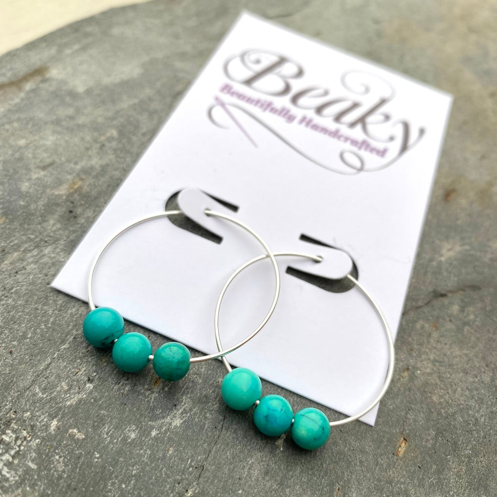 Turquoise Gemstone Earrings - Sterling Silver Hoops - December Birthstone Jewellery