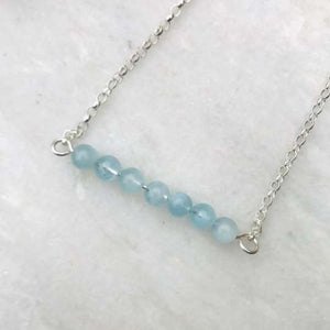 Aquamarine - Sterling Silver Bar Necklace - March Birthstone Jewellery