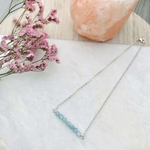 Aquamarine - Sterling Silver Bar Necklace - March Birthstone Jewellery