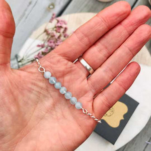 Aquamarine - Sterling Silver Bar Necklace - March Birthstone Jewellery