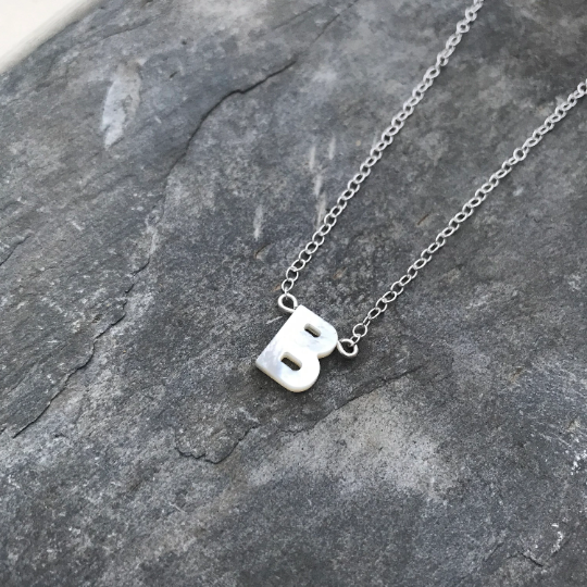 Mother of Pearl Initial Necklace - Sterling Silver Jewellery B