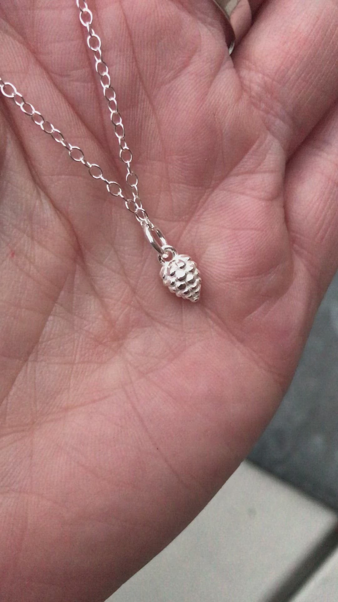 Cute Sterling Silver PineCone Necklace - 18”